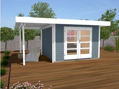 ABRI de JARDIN Design Toit Plat avec Auvent coté